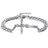 HUKKUN Cross Crucifix Bracelet for Men Sterling Silver Jesus Cross Catholic Jewelry Gift for Men