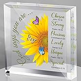 Acrylic Christian Inspirational Gifts Sunflower Bible Motivational Gifts God Says You Are Positive Desk Sign Keepsakes Paperweight for Women Men Teacher Coworker Friend Birthday