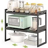 DOLALIKE Expandable kitchen Countertop Organizer, Stackable Cabinet Shelf Organizers, Space Saving Spice Rack Pantry Storage for Bathroom Office Organization (Black, 2 Pack)