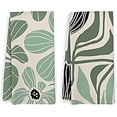 KFXHANGD Boho Sage Green Floral Kitchen Towels and Dishcloths Set of 2, Kitchen Decor, Flower Decorative Hand Tea Towels for Bathroom, 16x24 Inches