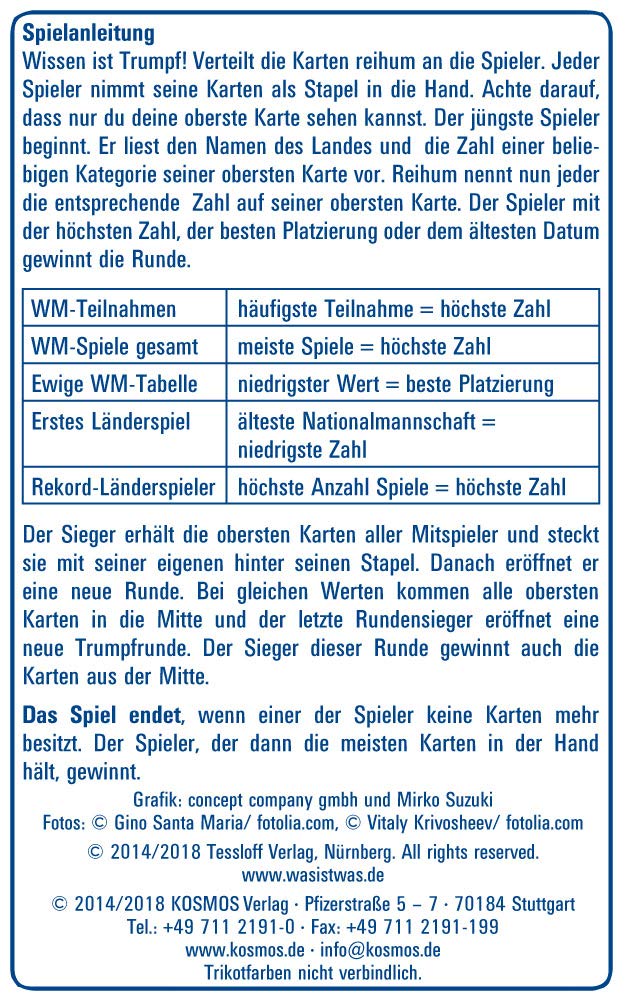 Kosmos 741440 Card Games Games Was Ist Was Trumpf Football Game