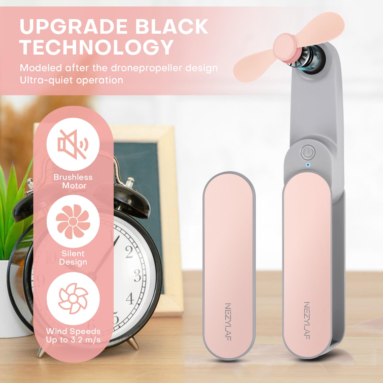 Nezylaf Portable mini handheld Fan, small Rechargeable Personal Fan for 9-15 Hours Runtime, Pocket Design for Travel/Women Essentials/vacation/beach/vacation/airplane/disney