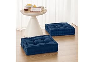 Wellsin Square Floor Pillows for Adults Kids - Meditation Floor Pillow Seating Cushion - Tufted Floor Cushion with Shredded Foam & Velvet Cover, 2 Pack, 20x20 Inch, Dark Blue