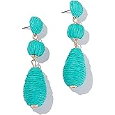 Boho Raffia Earrings Statement Dangle Earrings Cute Teardrop Ball Earrings Colorful Summer Jewelry Handmade Rattan Earrings for Women