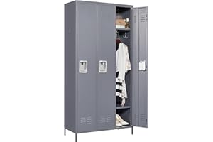 IKIMI Metal Locker 3 Doors Storage Lockers for Employee,72" Tall Locker with Shelves and Hooks Steel Sports Locker for Office School Office Gym Home Garage