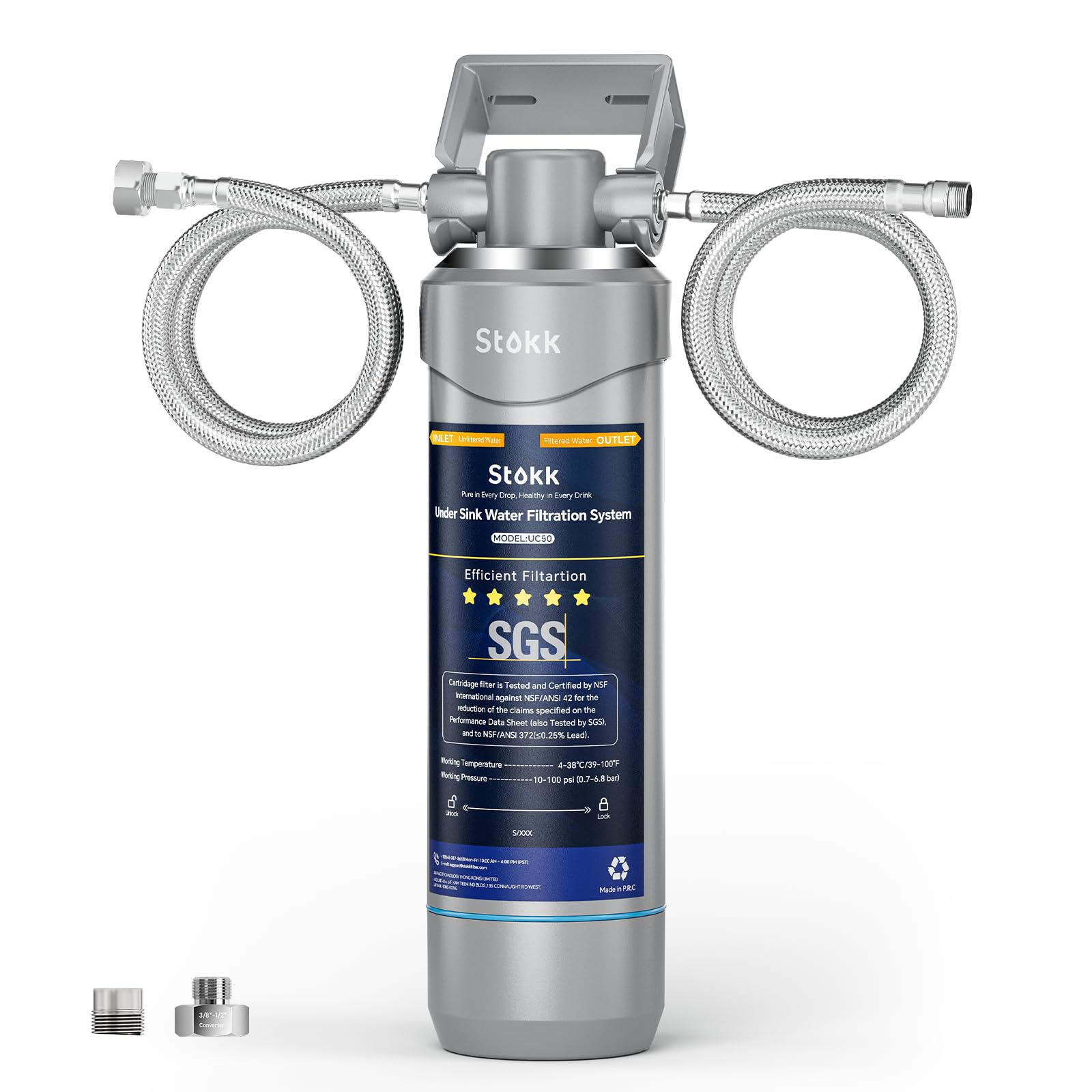 Stokk UC50 Under Sink Water Filter, Reduces Lead, Chlorine, Bad Taste & Odor, 26000 Gallons Under Counter Water Filter Systems Direct Connect to Kitchen Faucet, NSF/ANSI 372& 42& 53