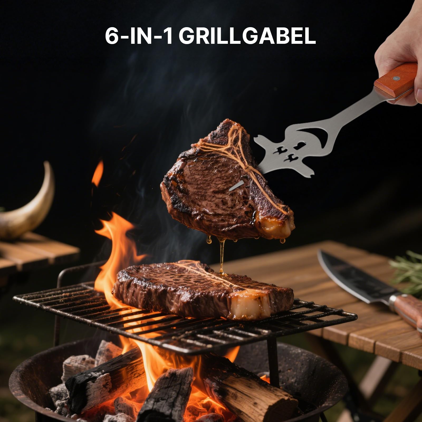 3-teiliges Grillbesteck-Set. Extra Langes Grillwerkzeug, Grillzubehör Männer Geschenk, Grillzubehör mit Grillzange, Grillwender, Fleischgabel Extra-Langen Holzgriffen,Grill Geschenke für Männer 4