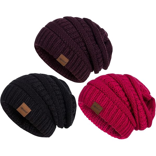 3 Pack Satin Lined Beanie for Women, Warm Slouchy Winter  display picture 2