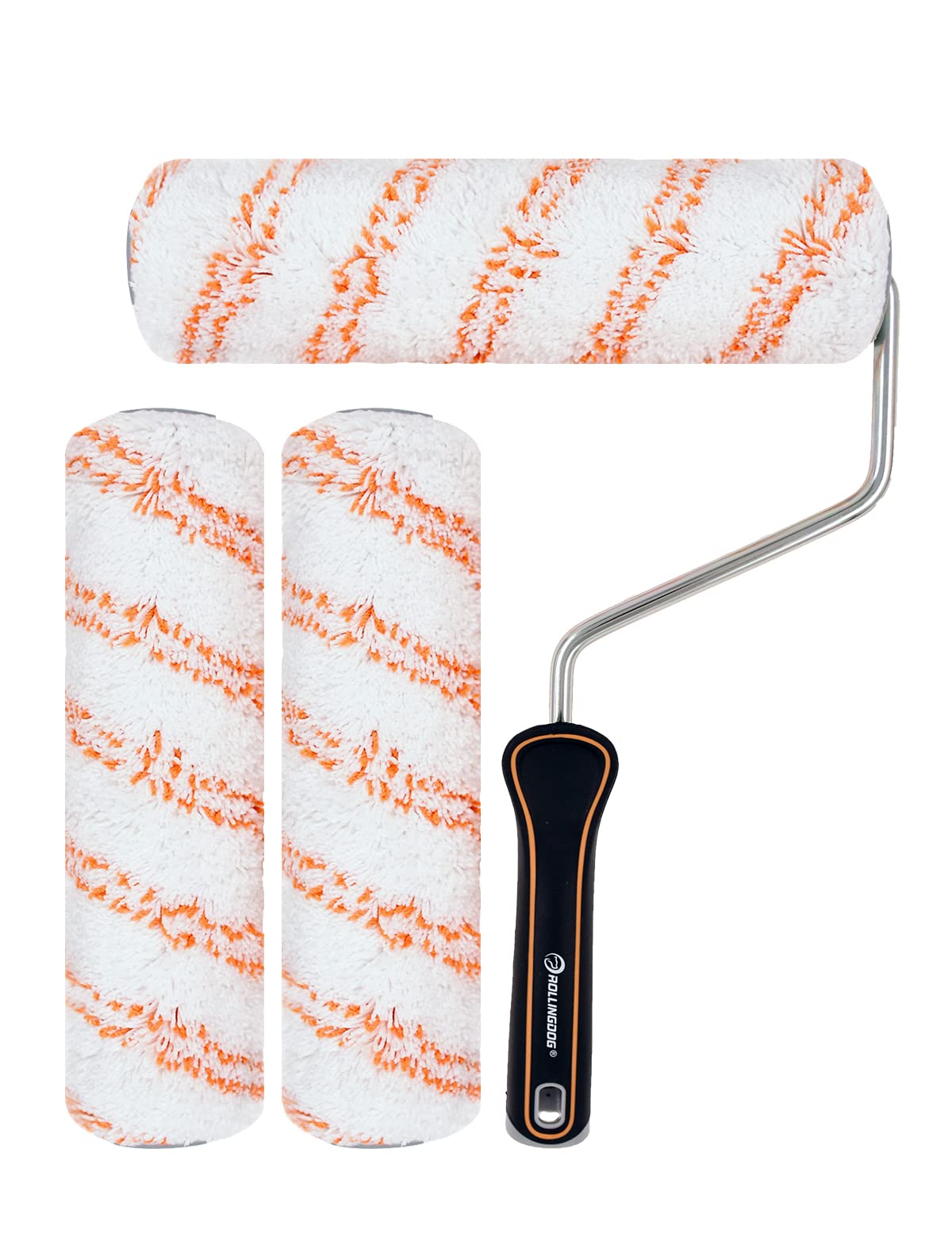 ROLLINGDOG 9 inch Paint Roller Set - 3PCS Lint Free Microfiber Roller Cover Sleeves, for Interior and Exterior Surface Smooth Painting Works
