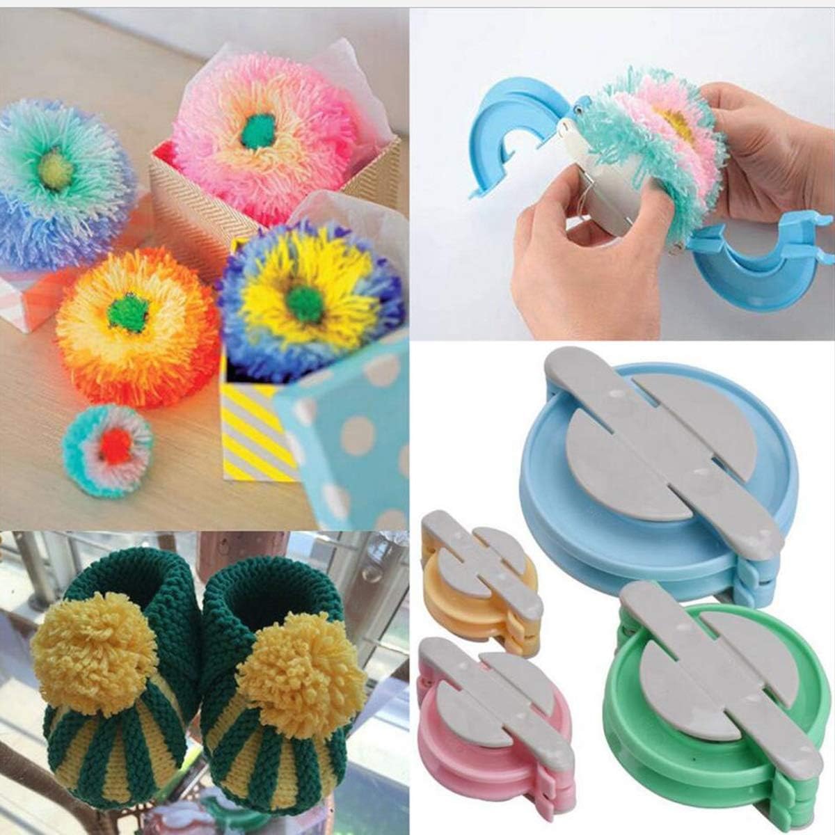 4 Size/Set Pom-pom Maker Fluff Ball Weaver Crochet Knitting Needle DIY Tool Kit Bobble Craft