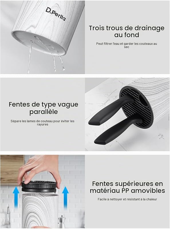 7 Pièces Set Couteau Cuisine en Acier Inoxydable, Bloc Couteaux Cuisine Verticale, Manche Confortable Ergonomique Ensemble de Couteau, Noir