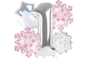 Dripykiaa 6Pcs Winter Onederland 1st Birthday Party Decorations 40" One Balloon for First Birthday Decorations Wonderland Snowflake Foil Helium Balloons Party Supplies for Girl - Pink