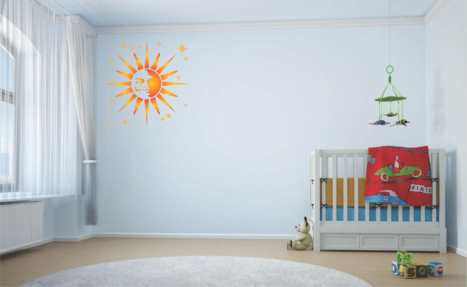 Retro Sun Stencil - 16.5 x 16.5cm (M) - Reusable Large Celestial Sun Ray Wall Stencil Template - Image 3