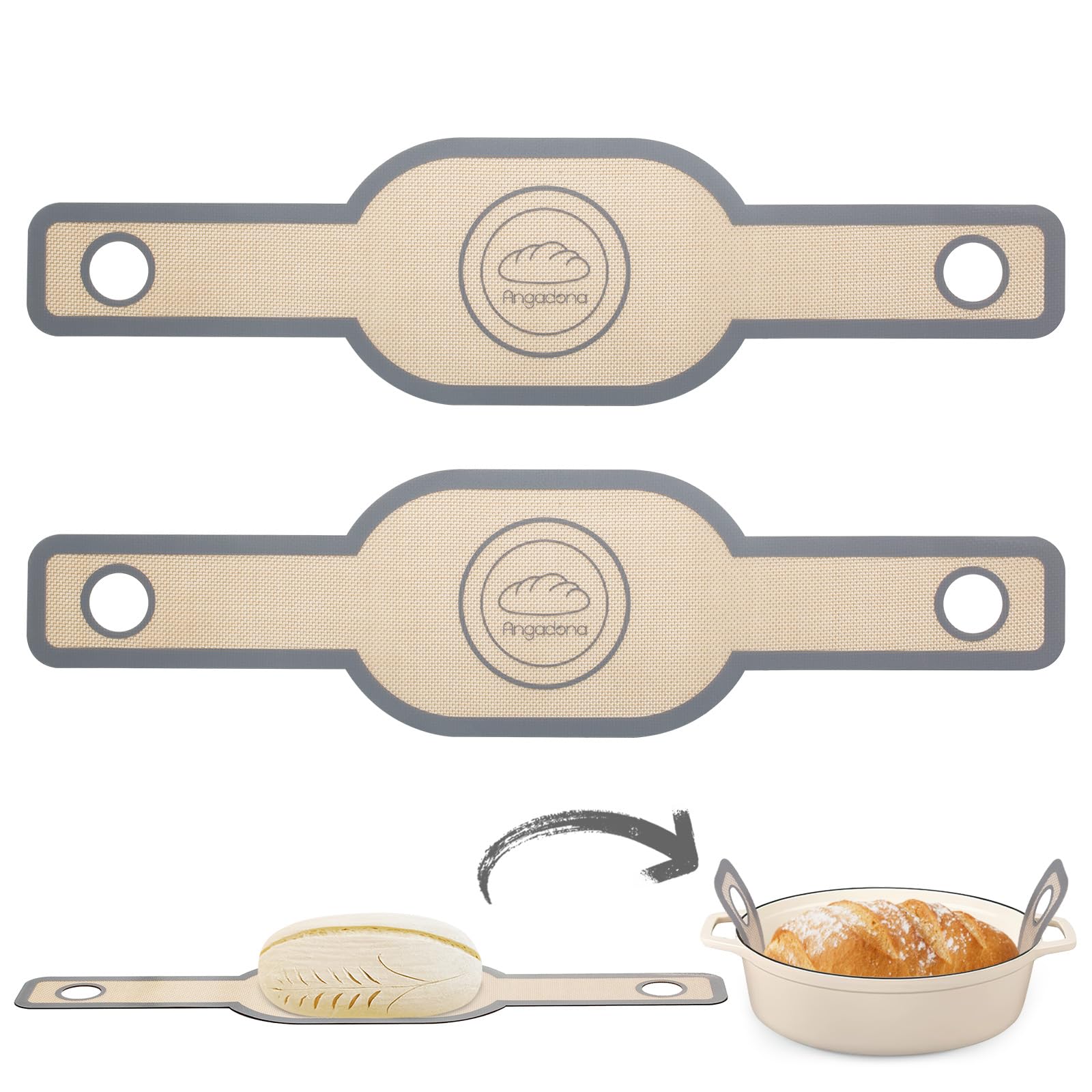 Photo 1 of **Only one** Silicone Bread Sling Oval- Non-Stick & Easy Clean Reusable Oval Silicone Baking Mat for dutch oven. With Long Handles Sourdough Bread Baking mat tools supplier Liner, 2 pcs Gray