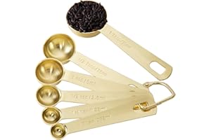 ESIE HOUZIE Gold Measuring Spoons, Heavy Duty 18/8 Stainless Steel Measuring Set of 6 Piece: 1/8 tsp, 1/4 tsp, 1/2 tsp, 1 tsp, 1/2 tbsp & 1 tbsp Measuring Liquid and Dry Ingredients for Cooking Baking Gift Set