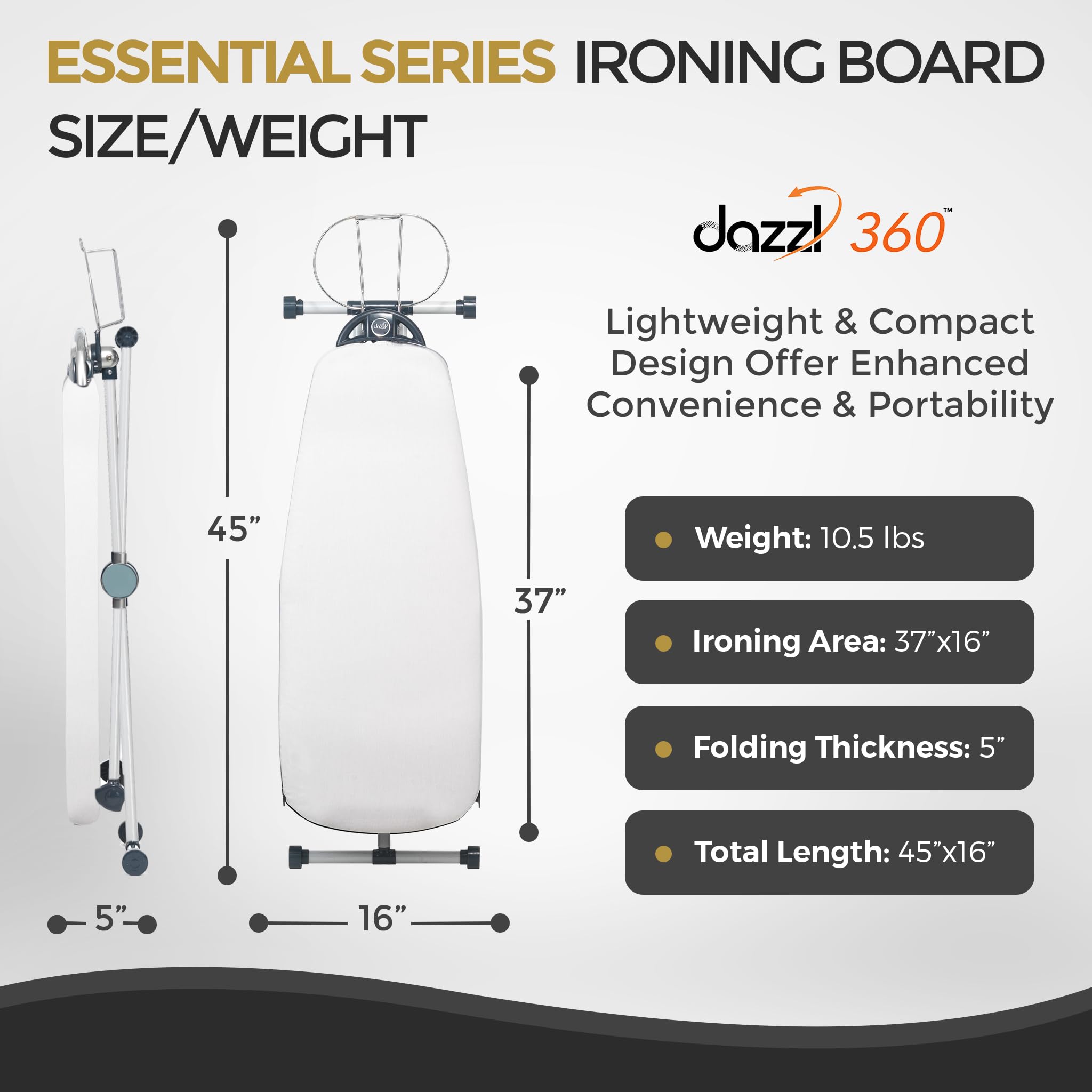 Dazzl 360° Dual-Sided Iron Board - Torso-Shaped Ironing Board Full Size with 8-Level Adjustable Height, Detachable Iron Holder, Garment Clips - HDPE Heat-Resistant Surface