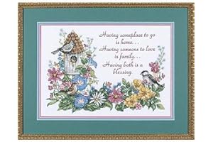 Dimensions Flowery Verse Bird Houses Stamped Cross Stitch Kit, 14'' W x 10'' H, multi-colored