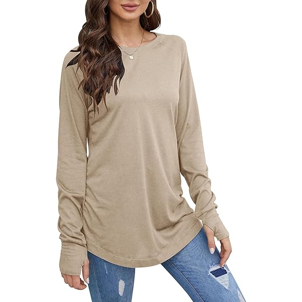 Amazon.com: NATHGAM Women's Thumb Hole T-Shirt Pleated Long Sleeve