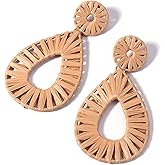 Boho Raffia Earrings Statement Teardrop Earrings Drop Dangle Bohemian Earrings for Women Cute Handmade Earring