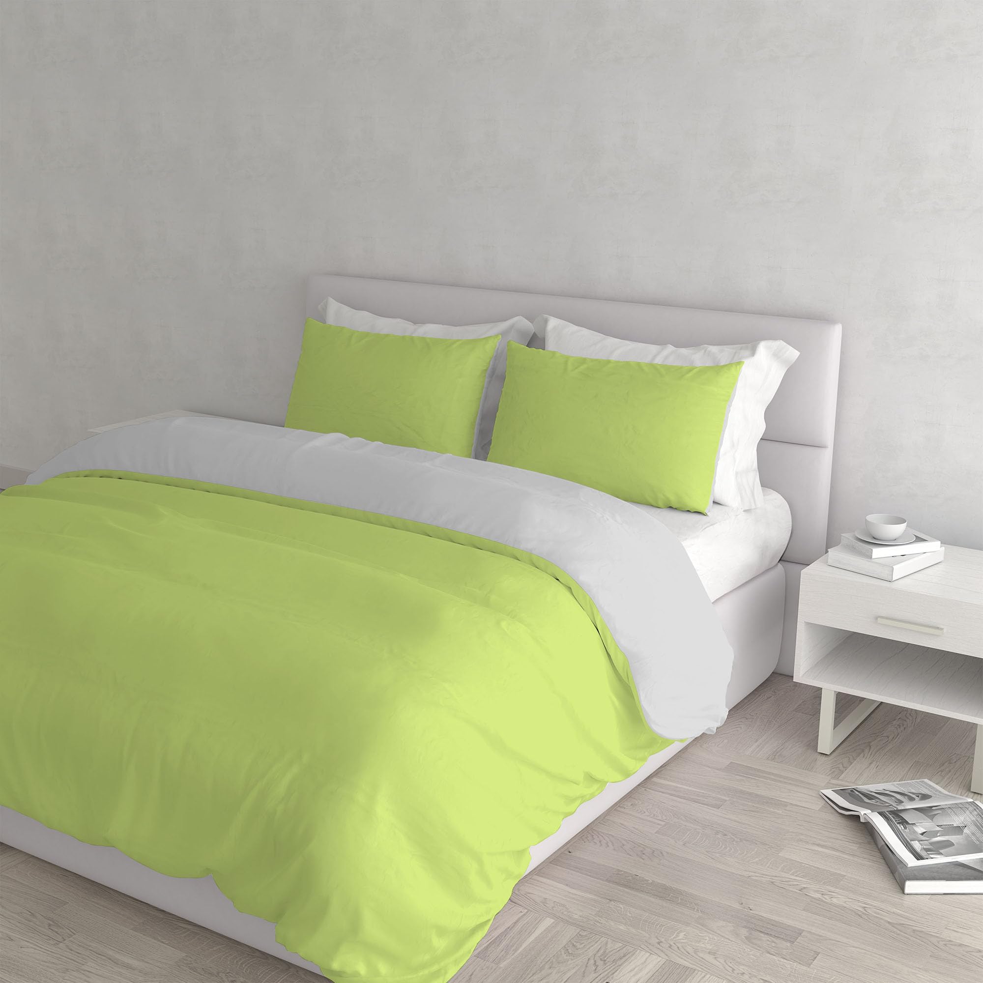 Italian Bed Linen Natural Colour Duvet Cover Set, Acid green/Light gray, Double, Cotton