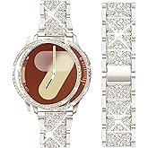 Mosonio Compatible with Samsung Galaxy Watch 8/7/6 Bands 40mm/44mm, 20mm Bling Metal Bands with Bling Protective Cover Case for Women, Shiny Watch Replacement Strap for Daily Wear