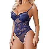 Avidlove One Piece Lingerie for Women Sexy Lace Bodysuit Cut Out Babydoll V Neck Teddy Mini Body suit