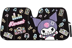 Carbella Kuromi Car Windshield Sun Shade, Official Sanrio Sun Shade for Car Window, Cute Sun Shade for Windshield, Kuromi Accessories for Women ﻿(Neon Party)