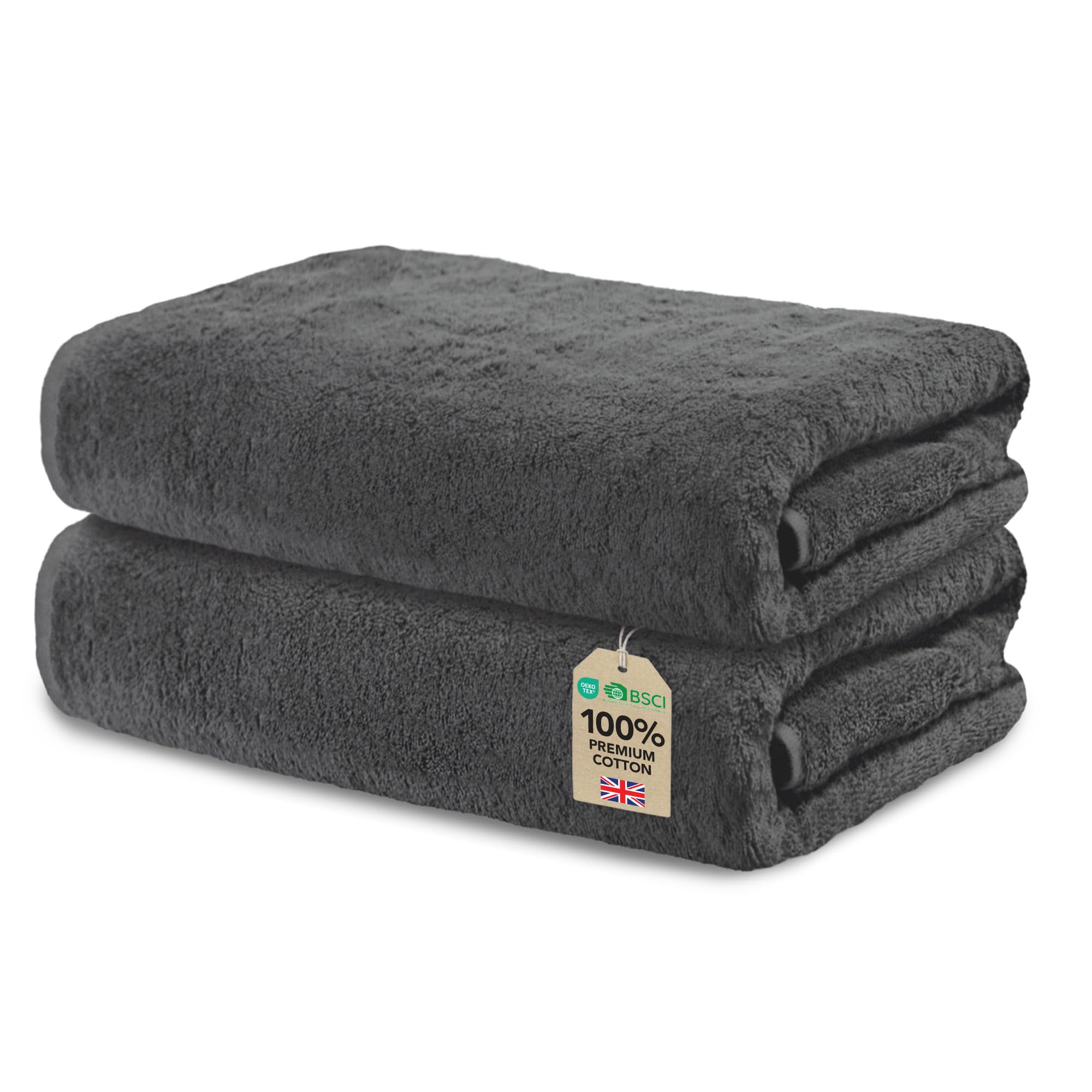 Set of 2 Bath Towels 70x140 cm - Bath Sheet - Large Shower Towel - Premium 100% Turkish Cotton Towels - 500 GSM - Very Soft & Absorbent - Hotel Quality Towel - Oeko-TEX Certified - Ôhm - Grey