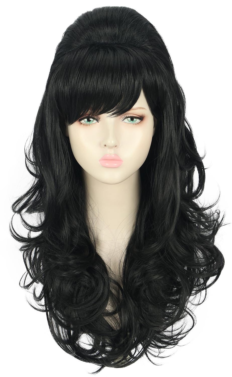 Yuehong Women Long Black Curly Big Bouffant Beehive Wig 60s 70s Costume Hair Heat Resistant Synthetic Fibers Soft Durable Breathable Wig