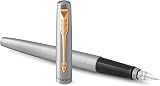 Parker Jotter Fountain Pen Stainless Steel Gold Trim Medium Nib Blue Ink view 3