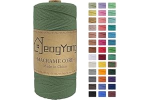 JeogYong Macrame Cord 2mm x 218 Yards, 3-Strand Twisted Natural Cotton Rope, Cotton String Coloured Craft Cord for Plant Hanger Wall Hanging Knitting Crafts, Army Green Color