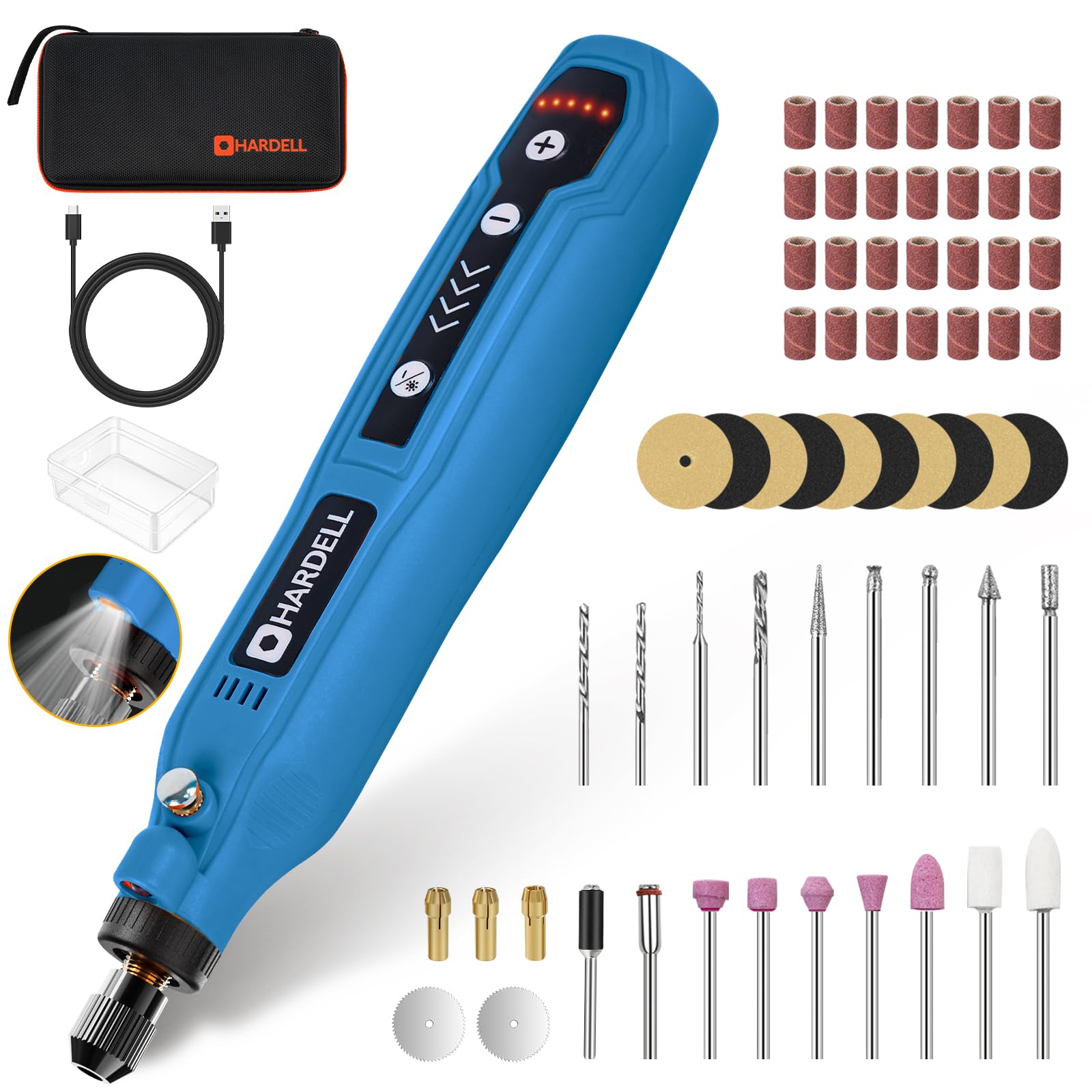 Photo 1 of HARDELL Cordless Rotary Tool, 5 Variable Speed Mini Rotary Tool Kit with 61 Accessories, 3.7V Type-C Charging Power Rotary Tool for Engraving, Sanding, Polishing, Carving, Cutting, DIY Crafts