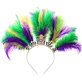 YAHPERN Mardi Gras Headbands for Women Mask Fleur De Lis Hairband Carnival Feather Headwear Mardi Gras Hair Accessory Gifts