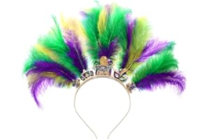 YAHPERN Mardi Gras Headbands for Women Mask Fleur De Lis Hairband Carnival Feather Headwear Mardi Gras Hair Accessory Gifts
