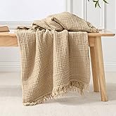 Esterra Muslin Throw Blanket 50x65 Inches Cozy Soft Lightweight Pre-Washed Cotton Blanket, All Season Breathable 4-Layer Gauze Blanket Throw for Sofa Couch Bed, Curds&Whey