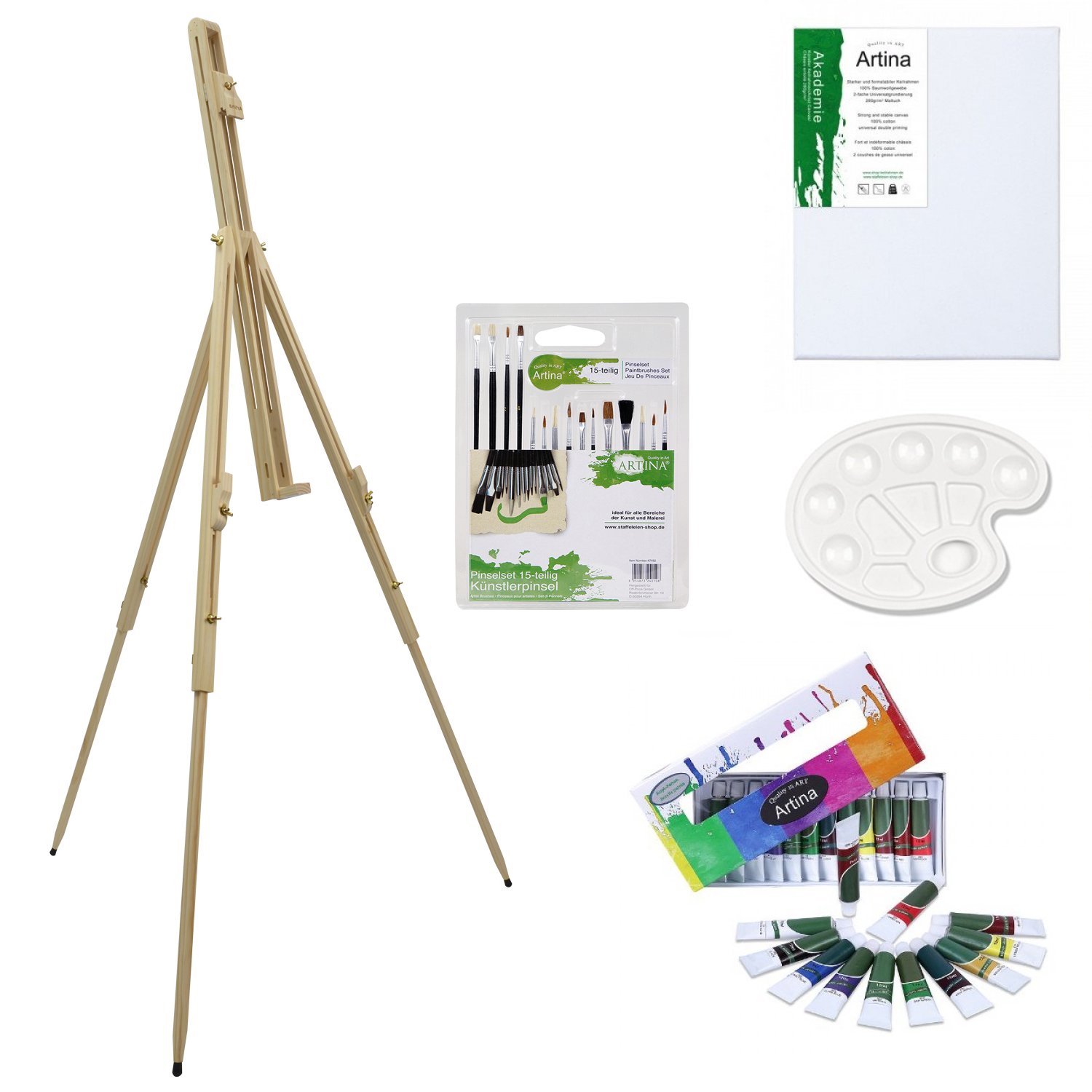 Artina 24pcs Kit Peinture Acrylique Avec 8x12 Ml Couleurs Acryliques, Toile 30x40 Cm & 20x20 Cm, Pinceaux Et Plus – Set Artiste Pour Enfant, Adulte, Débutants Et Artistes Amateurs – Corsica