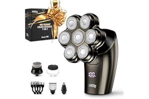 HiBig Head Shavers for Bald Men - 7D Arc Electric Razor with Magnetic Detachable Head, Waterproof Wet Dry 5-in-1 Electric Shaving & Grooming Kit, LED Display Rechargeable Head & Body Hair Shaver, Grey