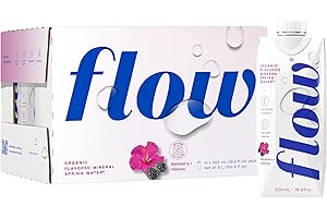 Flow Alkaline Spring Water, Organic Blackberry + Hibiscus, 100% Natural Alkaline Water pH 8.1, Electrolytes + Essential Miner