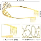 Leixi 50th Birthday Sash & Rhinestone Tiara Set Gold 50 Fabulous Gift view 2