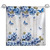 Turamurra Hand Towels Set of 2 Blue Butterfly Floral Themed Towels for Bathroom Decorative, Bath Towels, Soft Absorbent Towels for Farmhouse Home Decor Gifts for Women 14 x 28 in