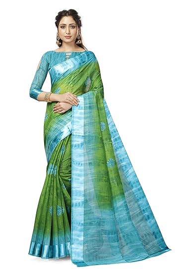 Divaastha Mustard Cotton Floral Saree with Blouse Piece (SRCFLOWESATINGREENFIROZI)