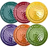6-Piece 100% Melamine Dinner/Lunch Plate Set,10inch Round Melamine Salad Plates Picnic Plates for Holiday Home Party,Break-resistant and Lightweight,Hammered Finish,BPA Free (Multi color)