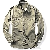 Men's Boys Button Down Shirt Long Sleeve Military Casual Style Cargo Tactical Work Shirt