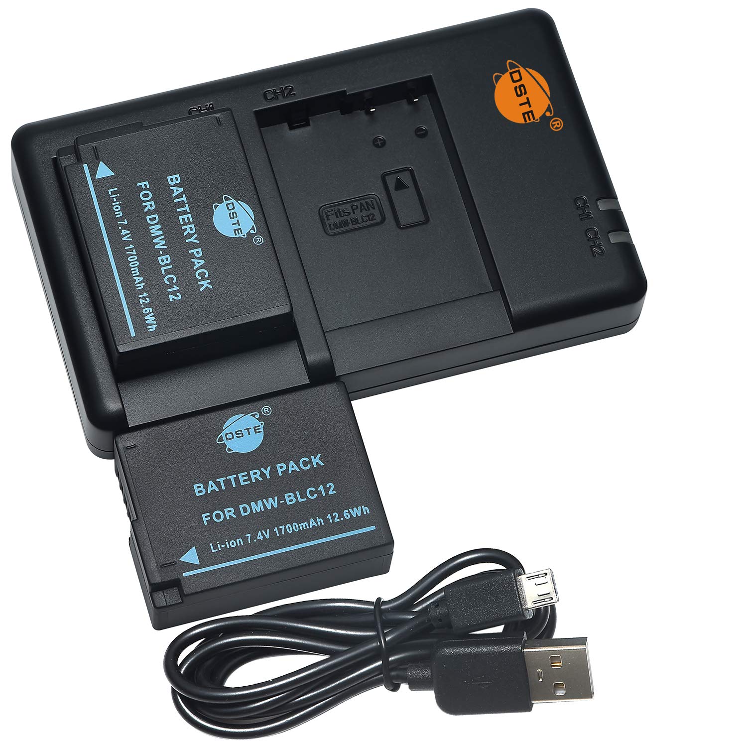 DSTE 2pcs Rechargeable Li-ion Battery + USB Dual Charger Compatible for DMW-BLC12, DMW-BLC12E, BP-DC12 anasonic Lumix DMC-G7, DMC-GH2, DMC-FZ330, DMC-FZ200, DMC-FZ1000, V-LUX4