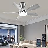 Ceiling Fans with Lights, 33 Inch Low Profile Ceiling Fan with Light and Remote Control, Flush Mount, 3CCT, Dimmable, Noiseless, Reversible, Silver Small Ceiling Fan for Bedroom Indoor/Outdoor Use