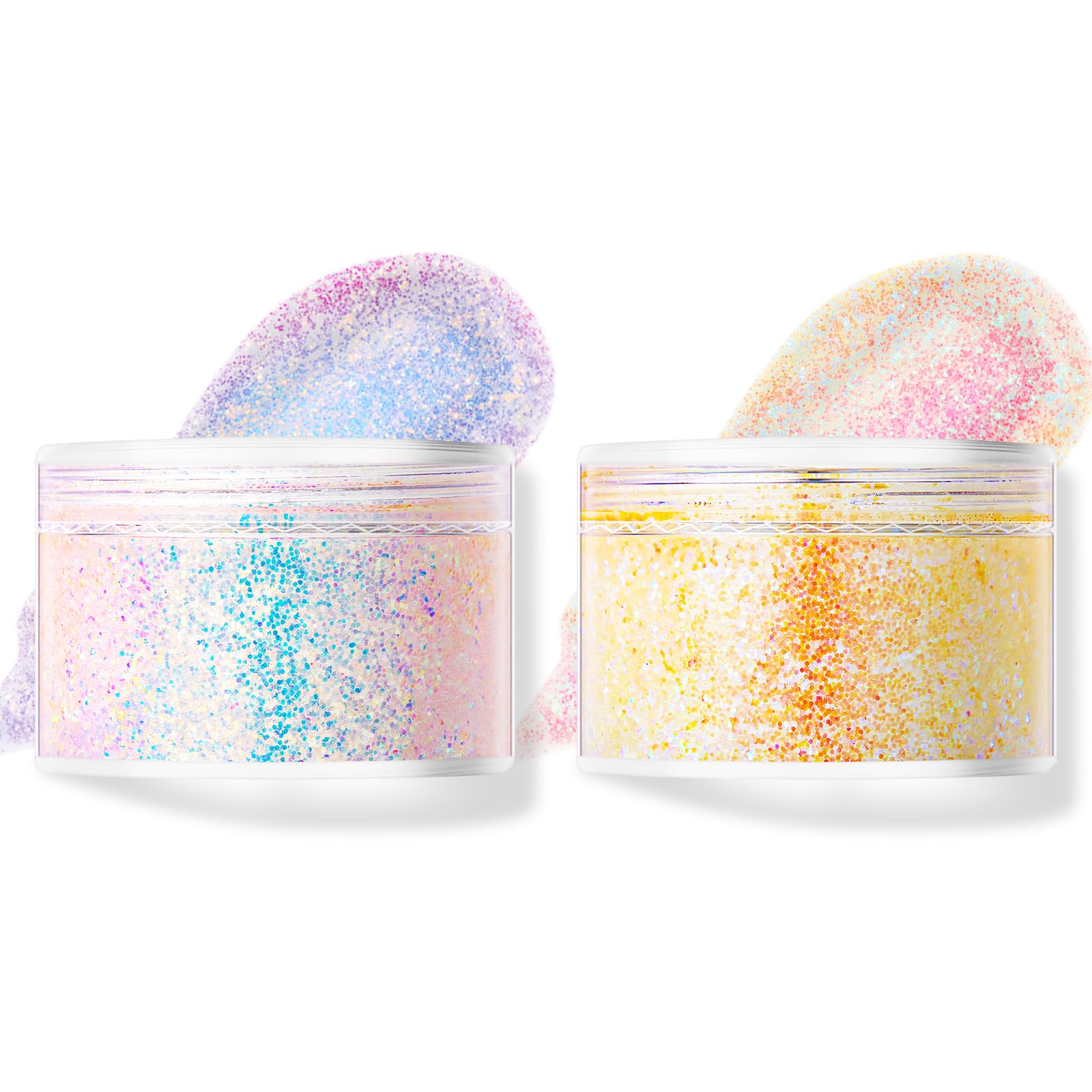 LOPHE Body Glitter Gel - 2 Pack Chunky Sparkle for Face & Body, Festival & Rave Glitter Makeup, Reflective Mermaid Cosmetic Glitter Gel for Lips, Hair, Nails,Skin