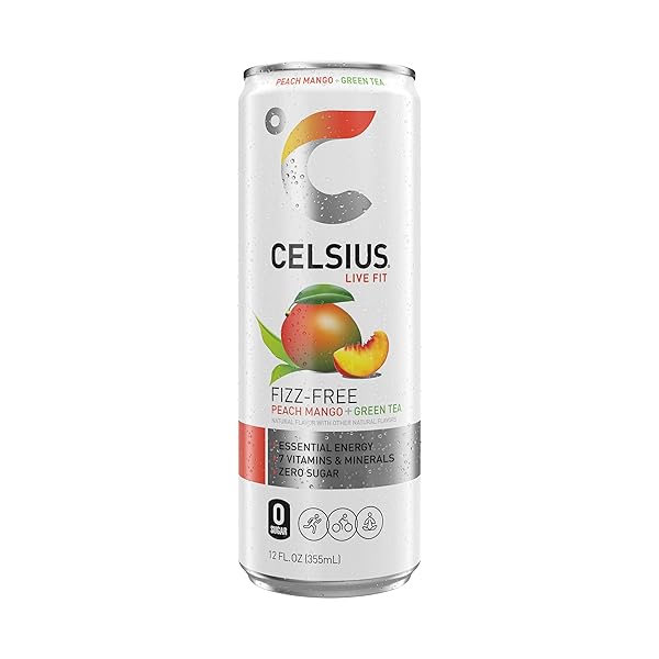 CELSIUS PEACH MANGO GREEN TEA, FUNCTIONAL ESSENTIAL ENERGY DRINK 12 FL OZ (PACK OF 12)