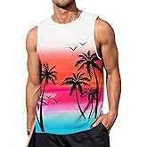 AOBUTE Mens Graphic Tank Tops Palm Tree Sleeveless Muscle Shirts Beach Hawaiian Tank