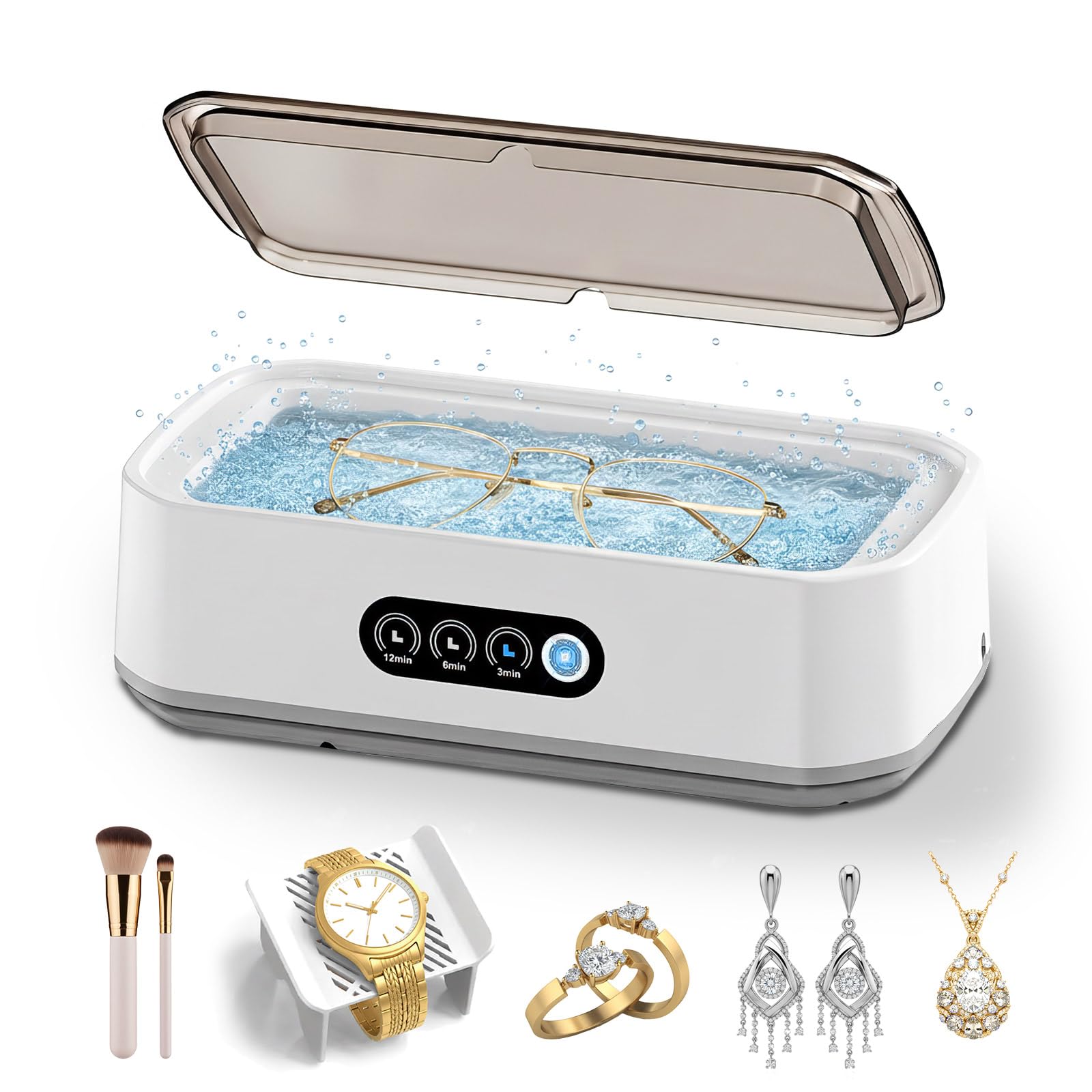 Photo 1 of Ultrasonic Jewelry Cleaner Machine: 49KHz Ultrasonic Cleaner with 3 Cleaning Modes for Jewelry,Glasses,Rings,Watch Strap,Dentures,Retainers,Coins,Earring,650ML 304 Stainless Steel Tank(White)