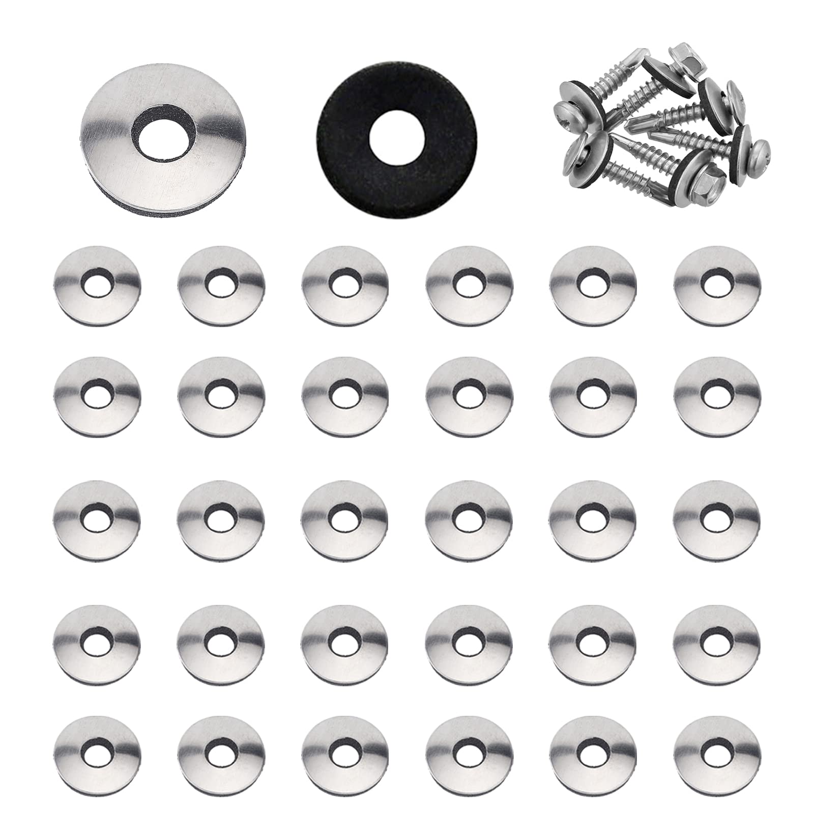 YouU #4.2/4.8/5.5/6.3/8mm Multiple Models Stainless Steel Neoprene EPDM Bonded Sealing Gasket Washers Assortment Kit (5.5x16mm 50pcs)